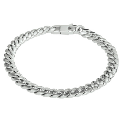 Gerhodineerd zilveren schakelarmband met gourmetschakel 6.6 mm breed - Lengte 19.5 cm
