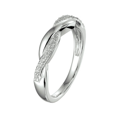 Gevlochten zilveren ring met transparante zirkonia's 4 mm breed