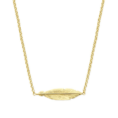 Glanzende gold plated ketting met veer hanger 1.8 mm breed - Lengte 40.5-43.5 cm