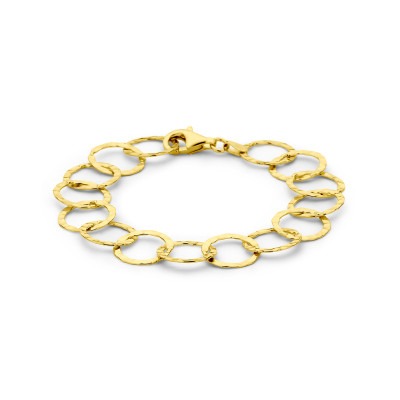 gold-plated-armband-met-ronde-gehamerde-schakels-lengte-19-cm