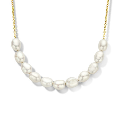 Gold plated ketting met grote parels - Lengte 40 + 4 cm