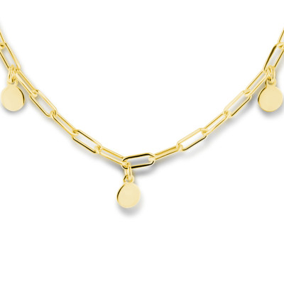 Gold plated ketting met paperclipschakel en rondjes - Lengte 41 + 3 cm