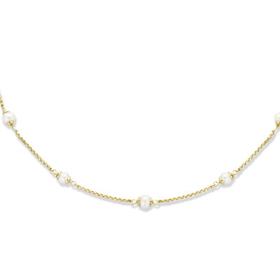 Gold plated ketting met vijf zoetwaterparels - Lengte 41 + 4 cm