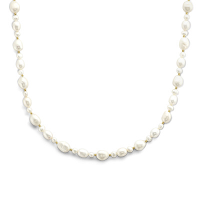 Gold plated parelketting met grote en kleine zoetwaterparels - Lengte 43 + 4 cm