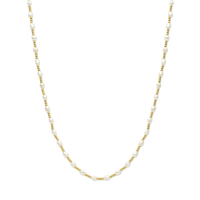 Gold plated parelketting met schakels en parels van 3.8 mm - Lengte 40-43 cm