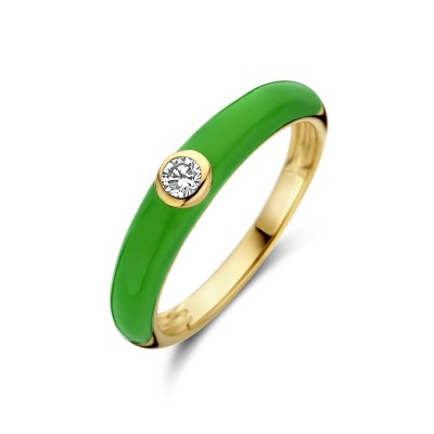 gouden-ring-met-groen-emaille-en-een-diamant-0-10-crt