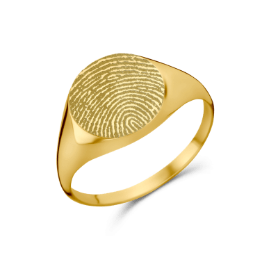 Gouden ronde zegelring met vingerafdruk