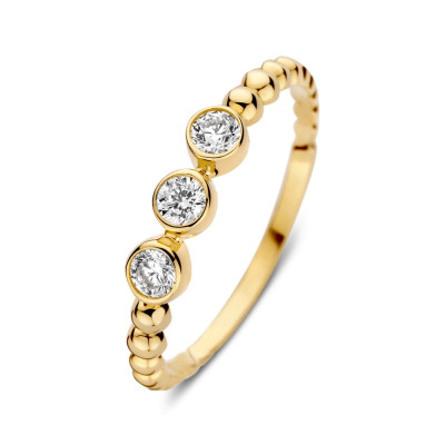 Gouden trilogy ring met briljant geslepen transparante zirkonia's 3.6 mm breed