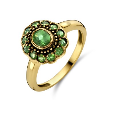 gouden-vintage-stijl-ring-met-groene-smaragd-in-bloemvorm