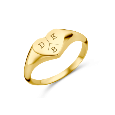 Gouden zegelring hartvorm met drie initialen