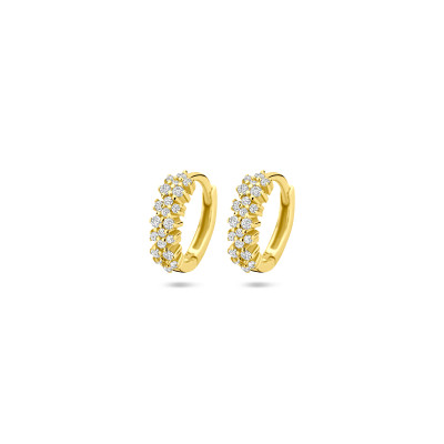 Goudkleurige klapoorringen met 3 transparante zirkonia rijen 3 mm breed - Hoogte 11.5 mm
