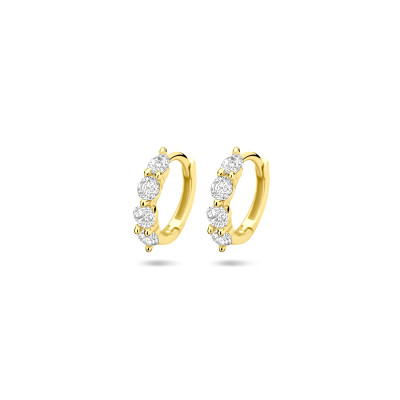 Goudkleurige oorringen met ronde transparante zirkonia 3 mm breed - Diameter 12.5 mm