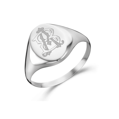 Ovale zilveren zegelring met twee initialen