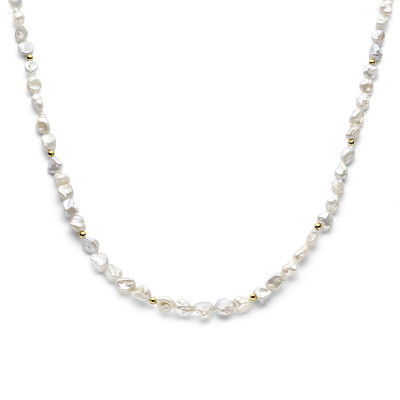 Parelketting met barokke parels en gold plated bolletjes - Lengte 42-45 cm