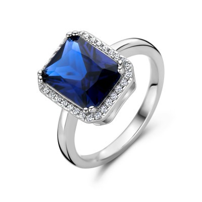 vierkante-zilveren-vintage-stijl-stijl-ring-met-blauwe-zirkonia-en-halo-gezette-zirkonia-s