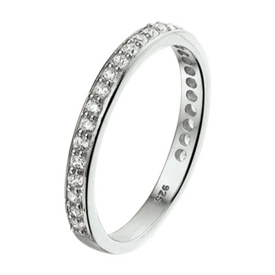 Zilveren aanschuifring met transparante zirkonia's 2.5 mm breed