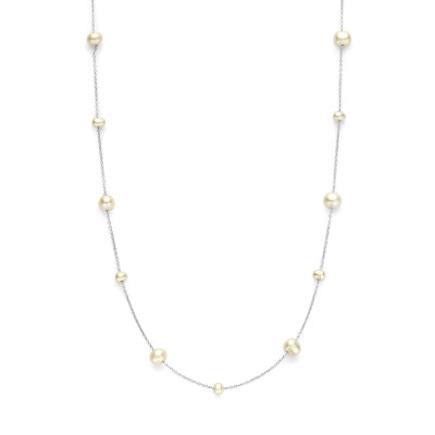 Zilveren ankerketting met grote en kleine parels - Lengte 55 cm