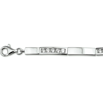 Zilveren armband met rechthoekige schakels en zirkonia 4.6 mm breed - Lengte 18-21 cm