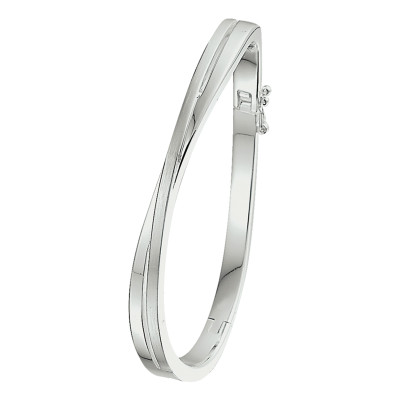 Zilveren bangle glanzend met twistvorm 6.5 mm breed - Diameter 60 mm