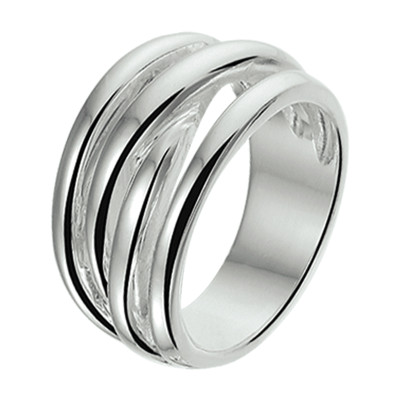 Zilveren gerhodineerde ring met glanzend parallelle banden 11.5 mm breed