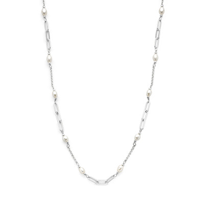 Zilveren ketting met schakels en parels - Lengte 42-45 cm