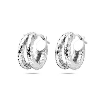 Zilveren oorringen met ronde gevlochten look 7.6 mm breed - Diameter 16.5 mm