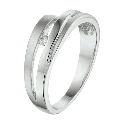 Zilveren ring mat en glanzend met transparante zirkonia 6.5 mm breed
