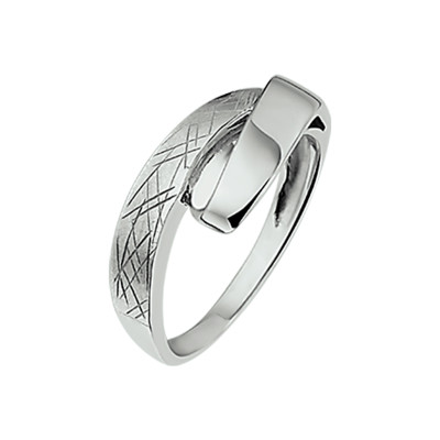 Zilveren ring met asymmetrisch design scratched en glanzend 9.5 mm breed