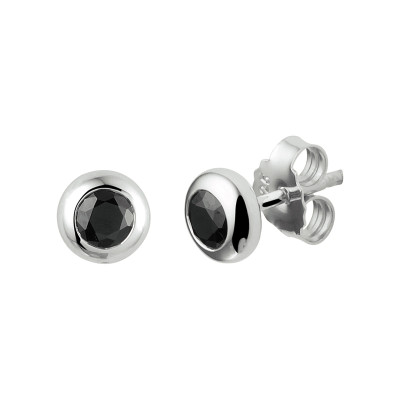 Zilveren ronde oorstekers met zwarte zirkonia - Diameter 6.5 mm