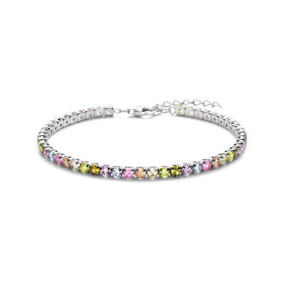 Zilveren tennisarmband met gekleurde zirkonia in klauwzetting 3 mm breed - Lengte 17-20 cm