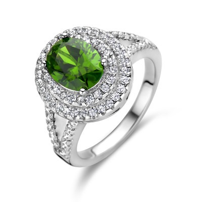 zilveren-vintage-stijl-ring-met-groene-en-transparante-zirkonia-s-ovaal-en-halo-gezet