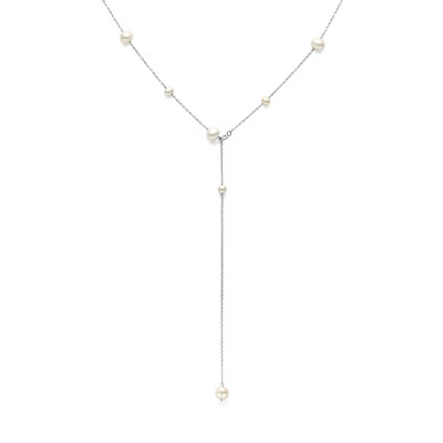 Zilveren y-ketting met witte parels - Lengte 55 cm