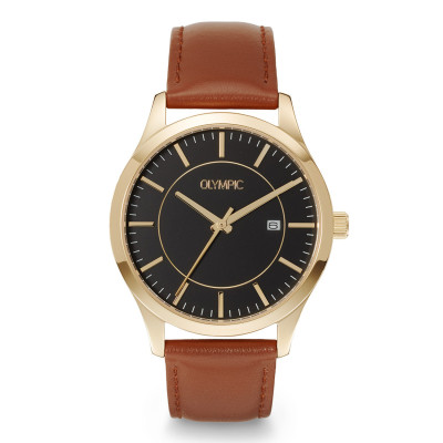 olympic-damian-ol80hdl001-herenhorloge-met-bruine-leren-band-en-datumweergave-o-40-mm