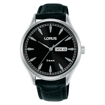 Lorus RH327BX9 herenhorloge met zwarte leren band en zilverkleurige kast - Ø 41 mm