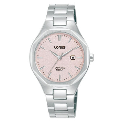 Lorus RH749BX9 dameshorloge zilverkleurig staal met roze wijzerplaat - ø 32 mm