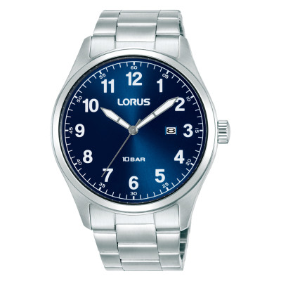Lorus RH973SX9 zilverkleurig herenhorloge met blauwe wijzerplaat en witte cijfers - Ø 42 mm