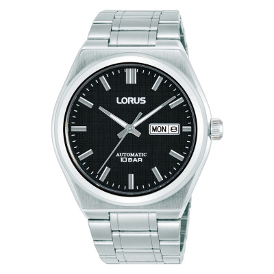 Lorus RL437CX9 automatisch herenhorloge met zwarte wijzerplaat en zilverkleurige stalen schakelband - Ø 41 mm