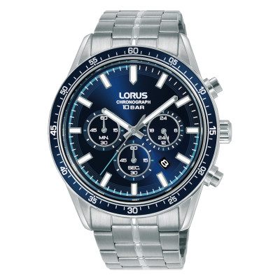 Lorus RT347LX9 zilverkleurig herenhorloge met chronograaf en blauwe wijzerplaat - Ø 43 mm