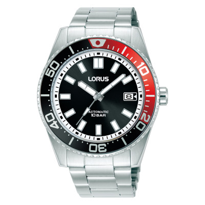 Lorus RU421AX9 automatisch herenhorloge met stalen schakelband en zwarte wijzerplaat - Ø 42 mm