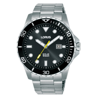 Lorus RX301BX9 solar herenhorloge met zilverkleurige kast en zwarte wijzerplaat - Ø 42 mm
