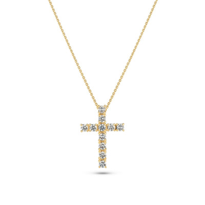 Sif Jakobs Alba Croce SJ-N2570-WD-YG 14k gouden ketting met lab diamanten kruis hanger 0.64 crt - Lengte 45 cm