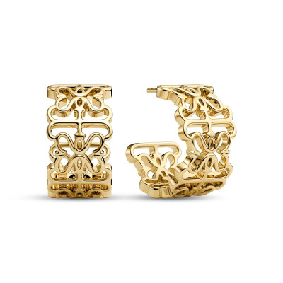 Sif Jakobs Icona SJ-E2855-YG gold plated stekeroorringen met opengewerkt patroon 9 mm breed - Diameter 16.5 mm