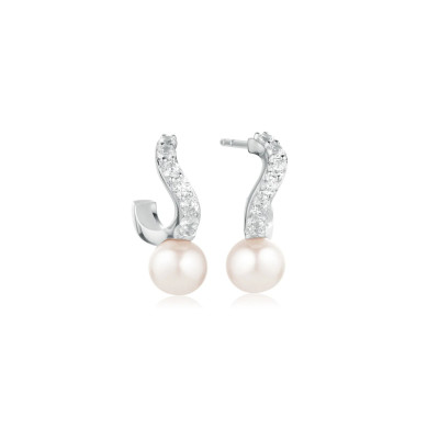 Sif Jakobs Ponza SJ-E12350-PCZ zilveren oorstekers met zirkonia en parel 2.3 mm breed - Diameter 12 mm