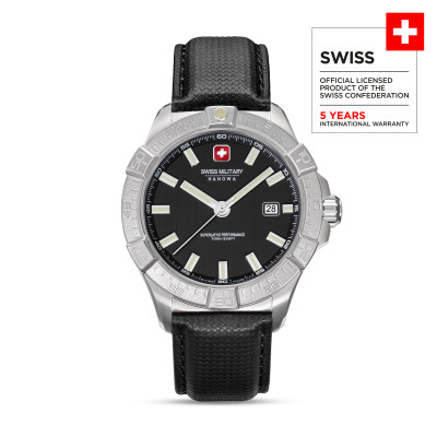 Swiss Military Hanowa Jockworth SMWGB0008001 Zwitsers horloge met zwarte leren band en datum - Ø 42 mm