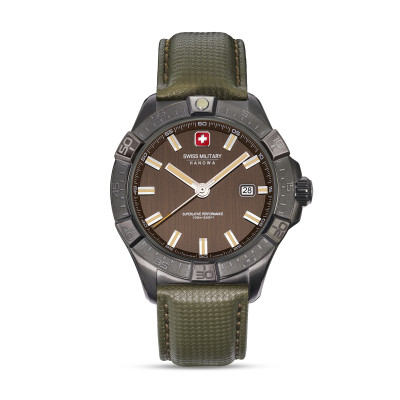 Swiss Military Hanowa Jockworth SMWGB0008040 groen leren horloge met bruine wijzerplaat - Ø 42 mm
