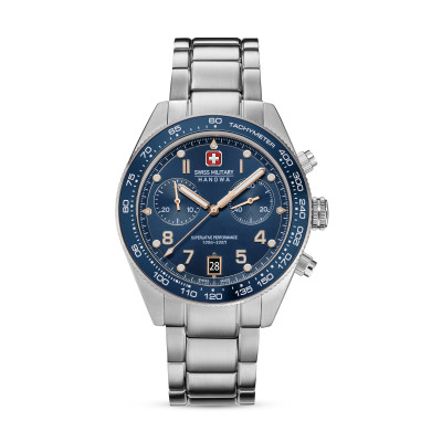 Swiss Military Hanowa Spitfire SMWGI0007702 stalen chronograaf horloge met blauwe wijzerplaat - Ø 43 mm
