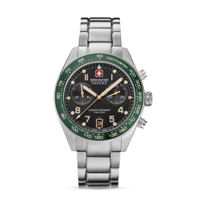 Swiss Military Hanowa Spitfire SMWGI0007703 zilverkleurig herenhorloge met groen en zwart - Ø 43 mm