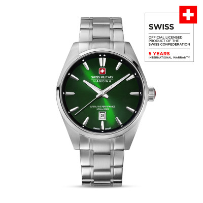 Swiss Military Hanowa Thunder SMWGH0007903 zilverkleurig herenhorloge met groene wijzerplaat - Ø 42 mm