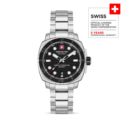 Swiss Military Hanowa Tidalwave SMWGH0006601 stalen duikhorloge zilverkleurig en zwarte wijzerplaat - Ø 40 mm