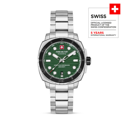 Swiss Military Hanowa Tidalwave SMWGH0006605 stalen duikhorloge met groene wijzerplaat en datum - Ø 40 mm
